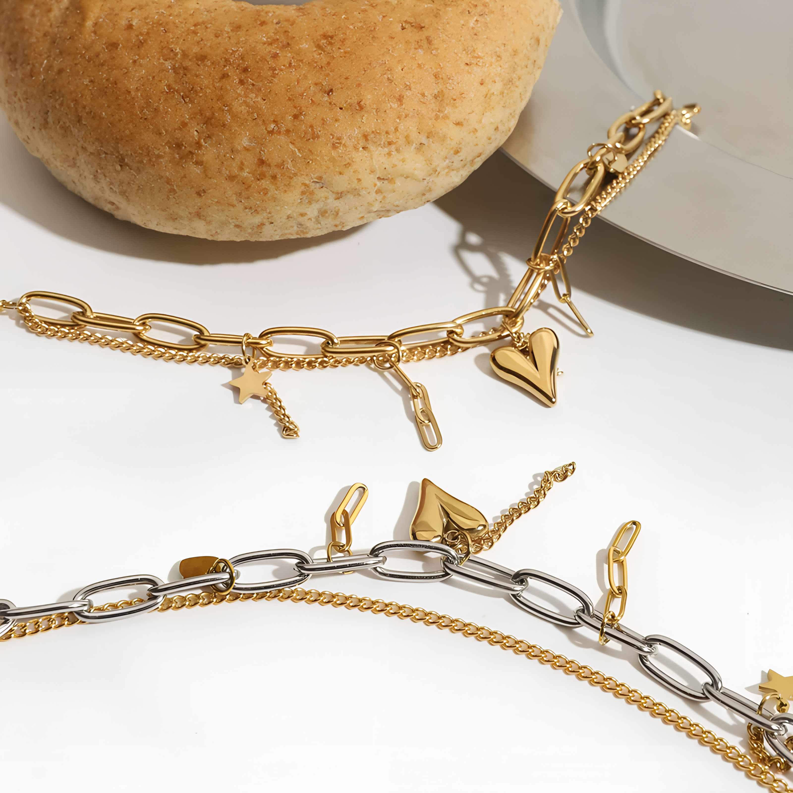 Casual Streetwear Geometric Heart Chain Bracelet – 316L Stainless Steel