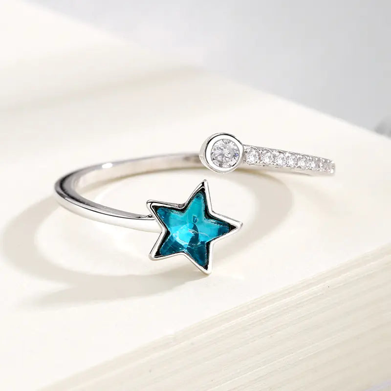 Blue Starry River Five-Pointed Star Ring for Women