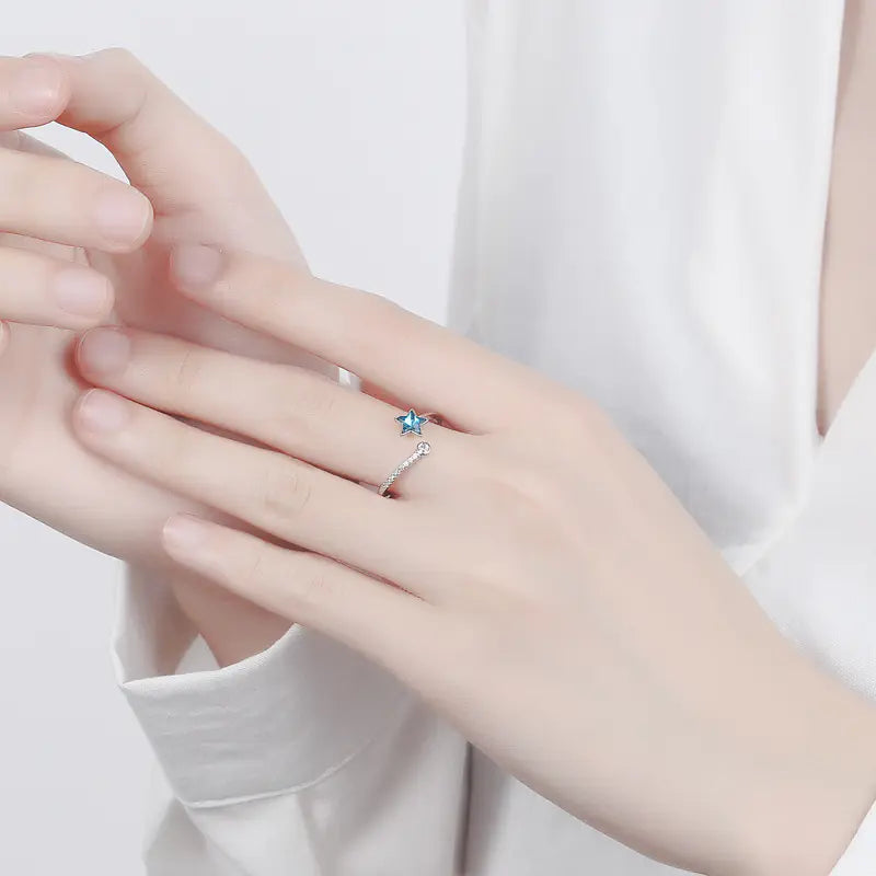 Blue Starry River Five-Pointed Star Ring for Women
