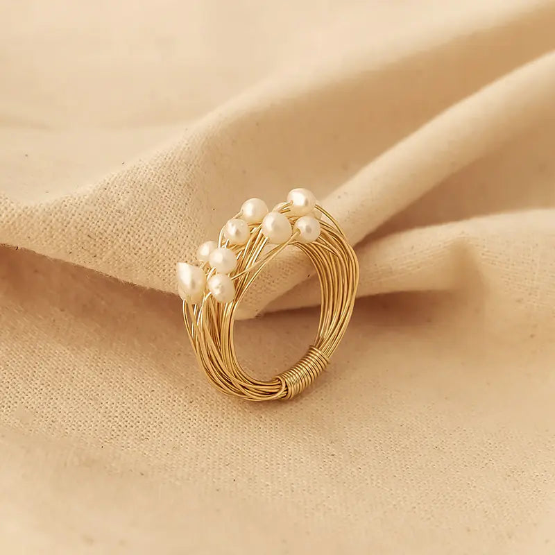Handmade Multi-layer Freshwater Pearl Ring 14k Gold