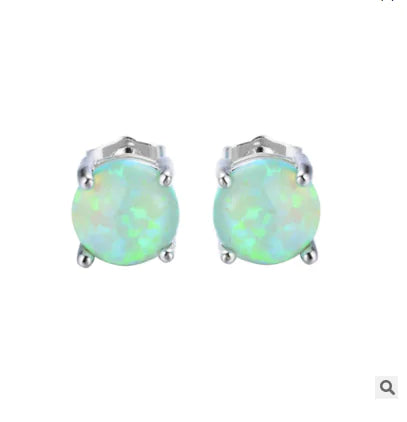 8mm Gold-Plated Opal Stud Earrings (Popular Design)