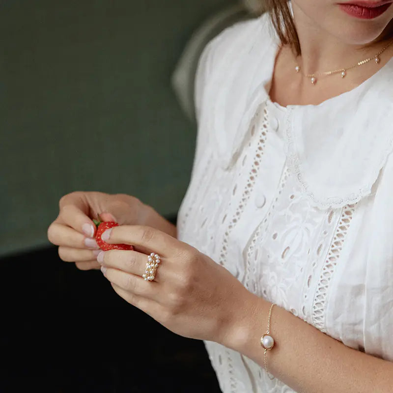 Handmade Multi-layer Freshwater Pearl Ring 14k Gold