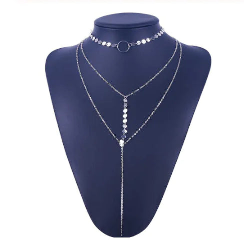 Layered Sequin Necklace with Pendant