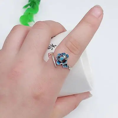 S925 Silver Vintage Blue-Fired Lotus Ring for Women