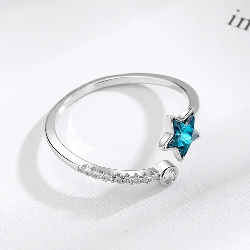 Blue Starry River Five-Pointed Star Ring for Women