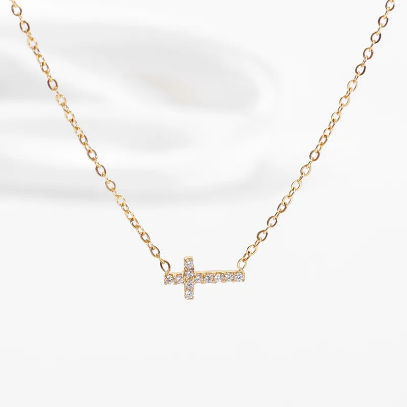 Sideways Cross Necklace – Gold & Silver Cubic Zirconia