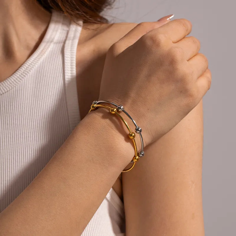Minimal Ball Detail Open Bangle Bracelet – Gold & Silver Stainless Steel