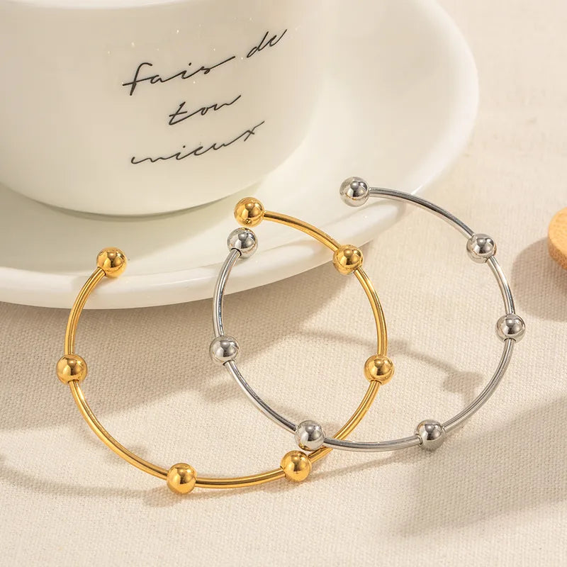 Minimal Ball Detail Open Bangle Bracelet – Gold & Silver Stainless Steel