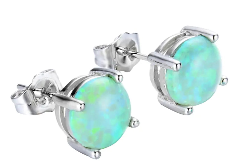 8mm Gold-Plated Opal Stud Earrings (Popular Design)