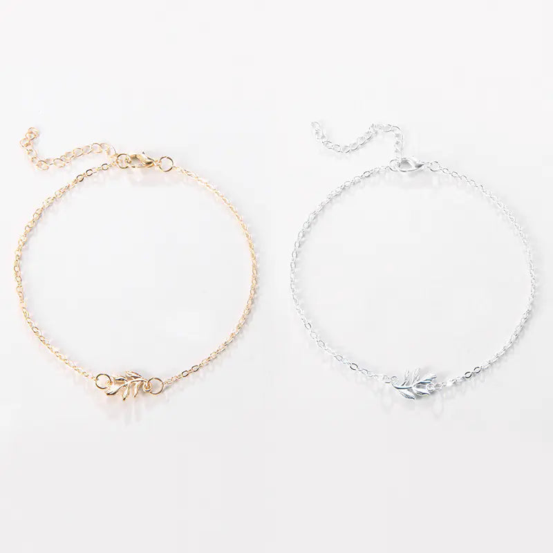Fashionable Minimalist Gold Plated Leaf Anklet JK056