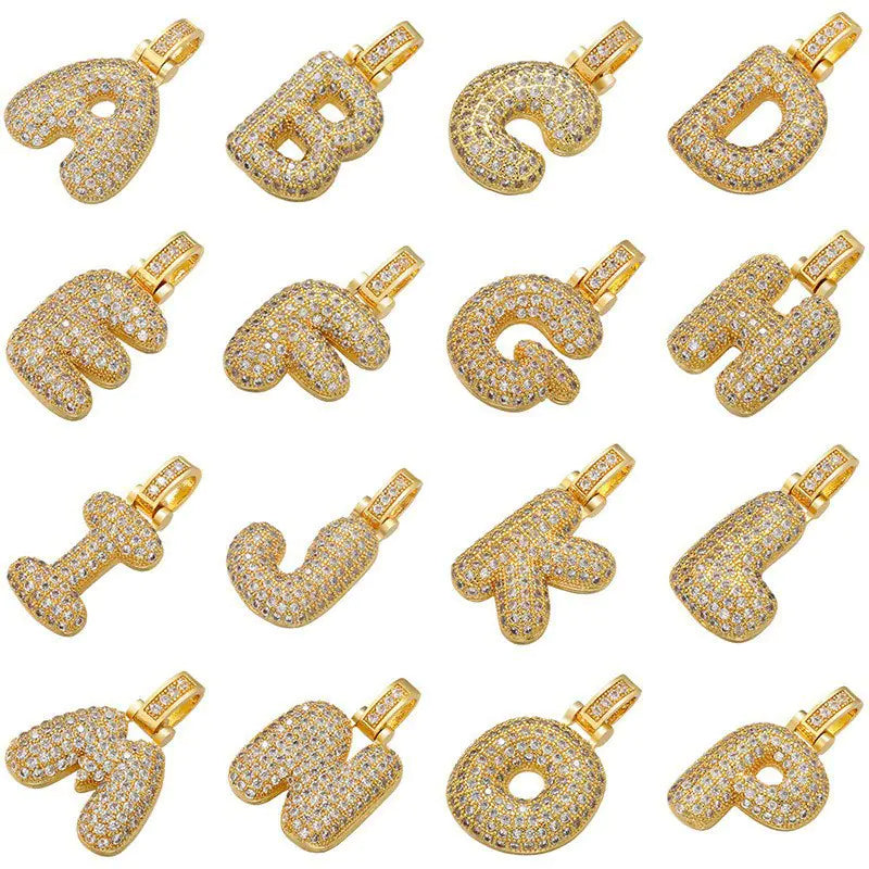 Hip-Hop Copper Zirconia Alphabet Pendant Accessories